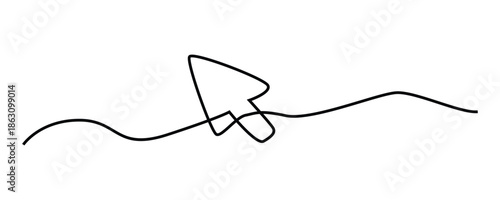 Minimalist black cursor arrow icon on a wavy line, symbolizing digital navigation and online interaction in a simple design.