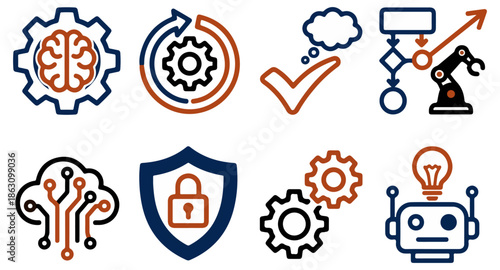 Abstract icons representing technology innovation and business solutions