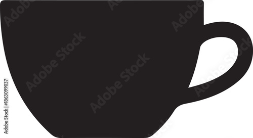 Minimalist silhouette of black coffee cup on white background. Minimalist Cafe Style Cup  Flat Illustrations.