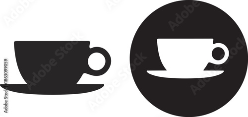  black and white silhouette of cup and saucer, beverage, black, coffee, coffee cup, cup, icon, illustration.Minimalist Cafe Style Cup and Saucer Flat Illustrations.