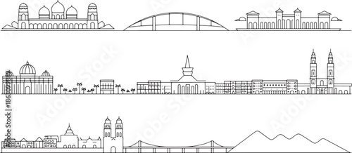 Dakar vector flat line illustration skyline travel landmark architecture african city background design