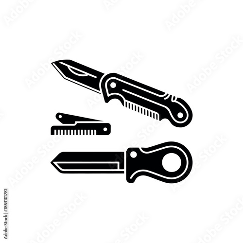 Pocket knife tools are shown as black silhouette icons representing.