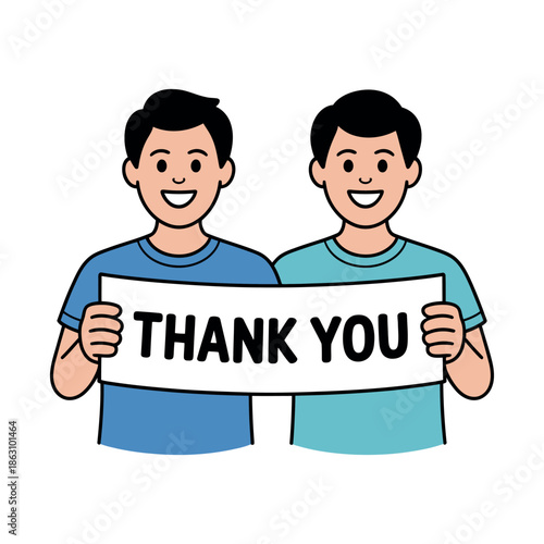 Two smiling men holding up a sign expressing sincere gratitude clearly for.