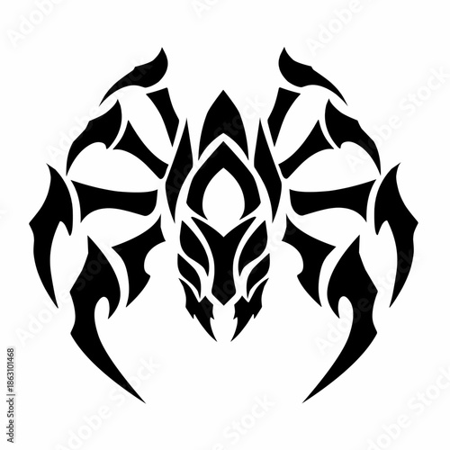 Black Spider Tribal Logo - Aggressive Arachnid Silhouette Illustration