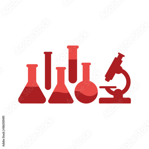 Laboratory glassware and a microscope silhouette represent scientific.