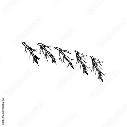 Abstract lightning bolts isolated on transparent background