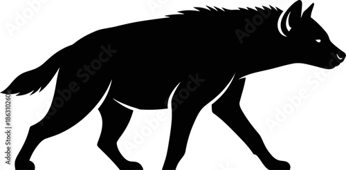 Black Silhouette of a Hyena Walking Isolated on White Background Vector Graphic