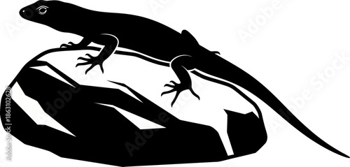 Silhouette of a Gecko Resting on a Textured Rock Vector Illustration