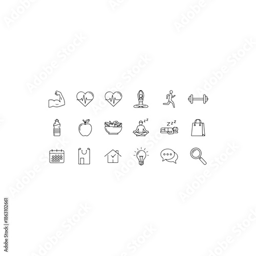 Health and wellness icons isolated on transparent background