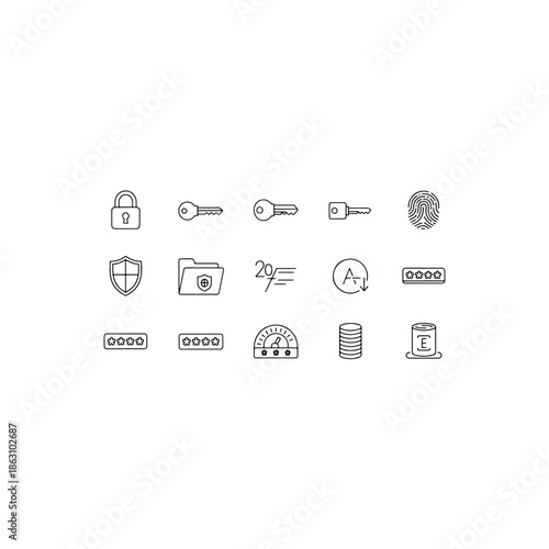 Security and privacy icons isolated on transparent background