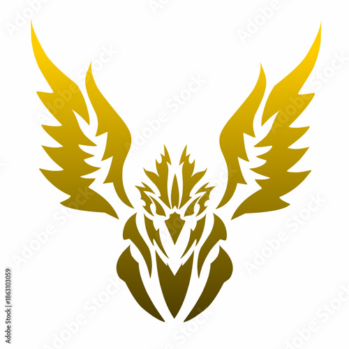 Golden Phoenix Bird Logo - Mythical Firebird Silhouette Illustration