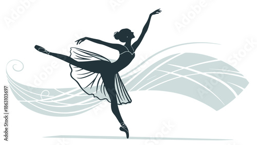 Elegant ballerina dancing with flowing skirt and poise
