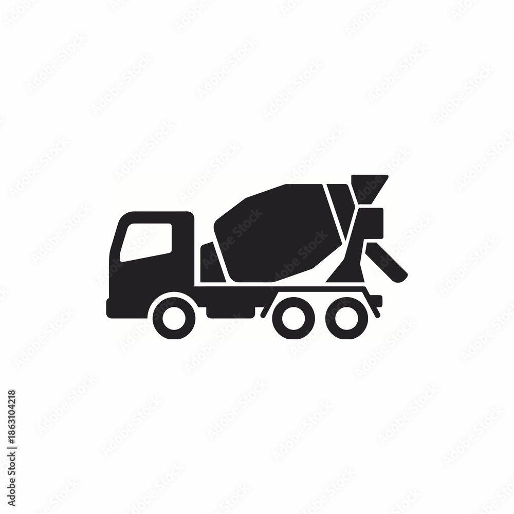 Fototapeta premium Black silhouette of a concrete mixer truck, a heavy vehicle used in construction for mixing and transporting concrete to job sites.