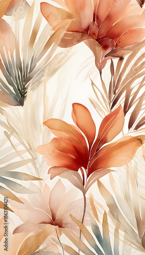 Soft watercolor floral pattern with warm earthy tones