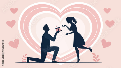 Romantic proposal scene with man on one knee offering ring