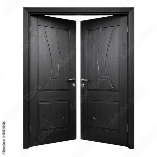 Black Modern Door Opened Wide, Minimalist Symbol of Career Growth, Isolated on Transparent Background
