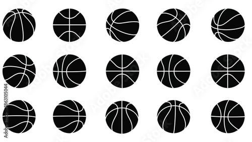 Arrangement of black basketballs in a grid pattern silhouette