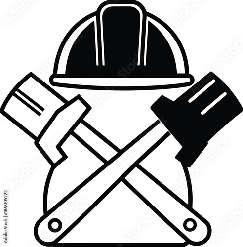 Construction tools with safety helmet and gloves silhouette illustration 