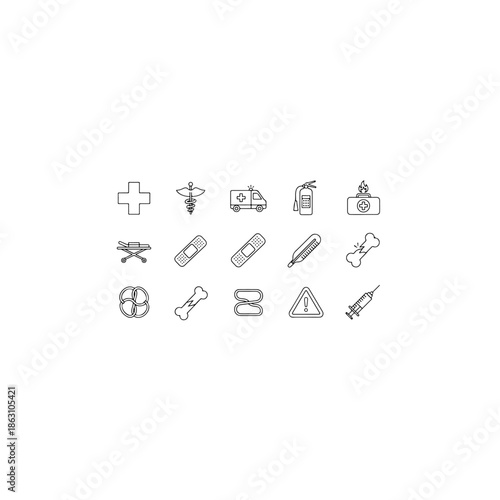 Medical and emergency icons isolated on transparent background