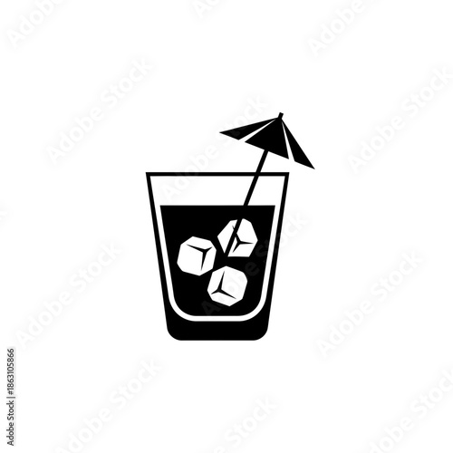 Summer Cocktail with Ice and Umbrella Icon