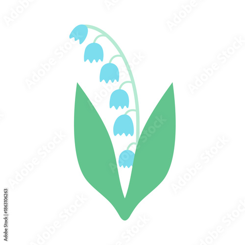 May-lily isolated on a white background. Colored icon, vector illustration in a flat style. Early spring flower, Easter time. Mother's day spring holiday illustration. Lily of the valley.	