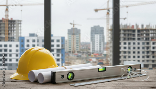 Urban Construction Planning Tools And Blueprints Concept