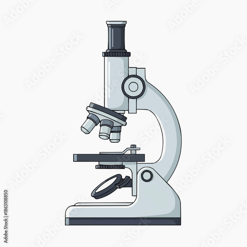 A detailed illustration of a microscope on a plain background