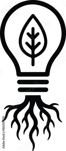 Medical concept illustration featuring a caduceus symbol with a winged skull and cross combined with a glowing eco light bulb icon representing life energy and innovation