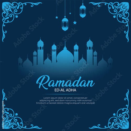  Ramadan Kareem Arabic Islamic luxury gradient Background with Islamic decorative lantern ornaments, star, mosque. vector illustration.