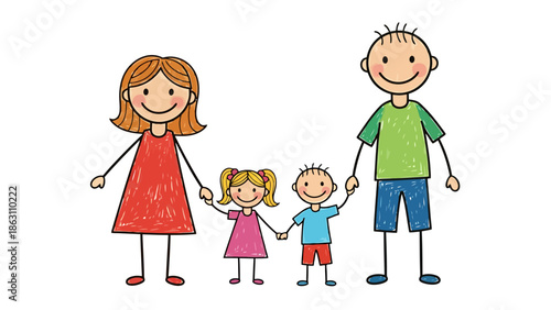 Simple Drawing of a Family Holding Hands Representing Unity and Happiness