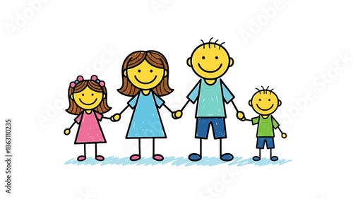 Simple Drawing of a Happy Family Holding Hands Representing Unity and Love