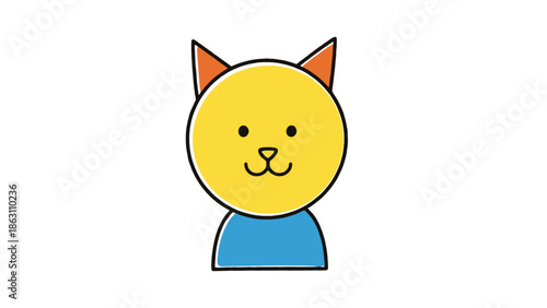 Simple Cartoon Cat Face with Blue Shirt Icon