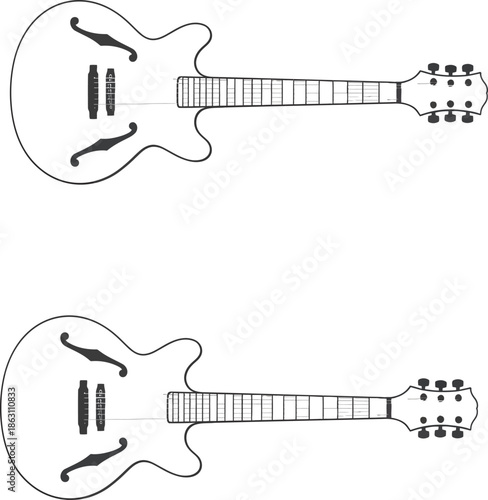 A detailed illustration of two electric guitars with a clean and minimalist design