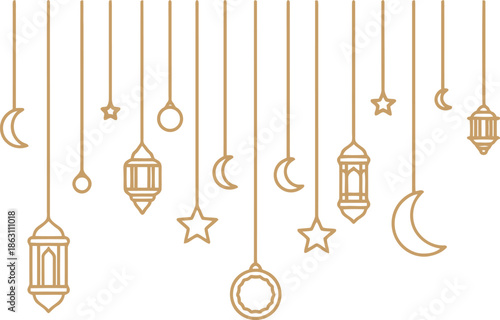 Elegant Decorative Lanterns and Celestial Elements Vector