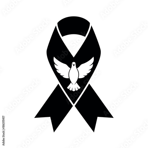 Black Ribbon with White Dove Symbolizing Peace and Remembrance.