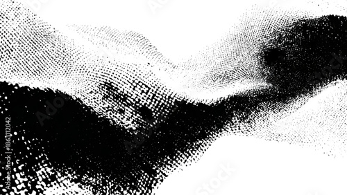 Abstract black and white textured background with flowing shapes and grainy effects creating a dynamic visual composition