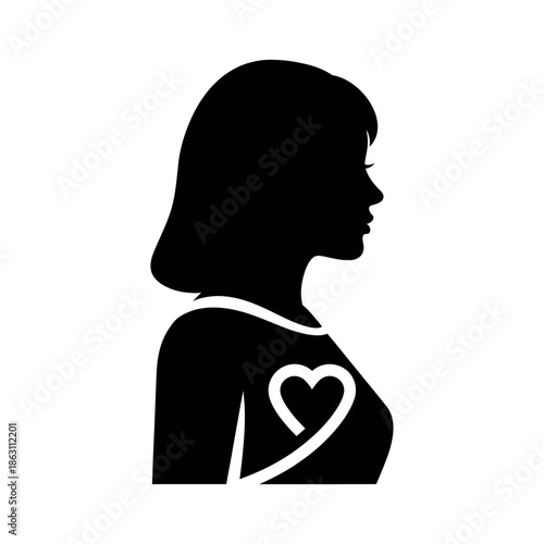Woman with heart symbol silhouette.