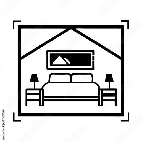 Bedroom Interior Icon with Bed and Frame