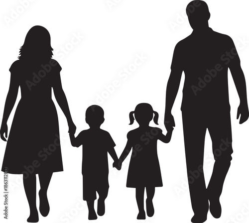 Family silhouette walking together
