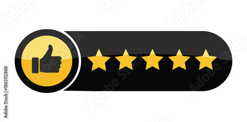 A set of five yellow stars with black outlines on a white background