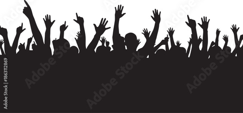 Crowd raising hands in celebration