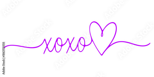 Modern Abstract XOXO Lettering Illustration in Vibrant Purple with a Decorative Heart Accent Ideal for Social Media Quotes, Minimalist Tattoos, and Contemporary Art Projects