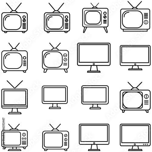 A collection of computer and monitor icons in a simple graphic design