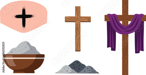 Religious symbols and ash wednesday elements