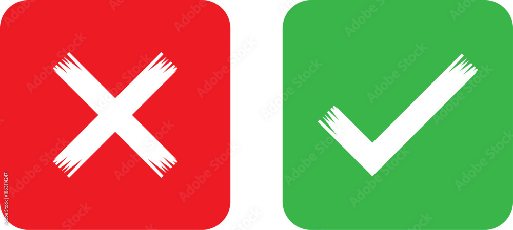 Obraz premium Red cross and green check mark