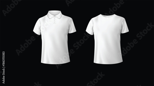 black  Male T-Shirt and Polo Mockup Set: Realistic Short Sleeve Crew Neck, V-Neck, and Polo Shirt Templates