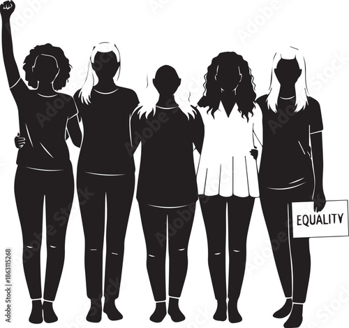 Diverse group of women standing together for equality and justice