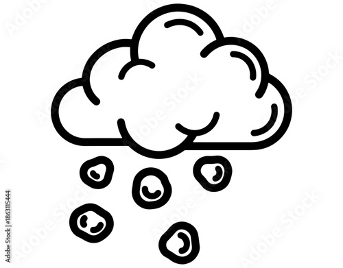 Minimalist Hailing Cloud Icon Illustration. Simple Weather Outline with Hailstones for Nature Forecast, Stormy Sky, Environment, and Seasonal Concept Design. Black Line Art Vector.