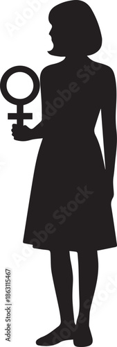 Silhouette of a woman holding the female gender symbol