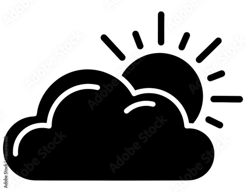 Minimalist Partly Cloudy Sky Silhouette. Bold Sun and Cloud Icon Vector for Weather Forecast, Summer Day, Nature, and Atmospheric Concept Design. Solid Black Graphic Illustration.